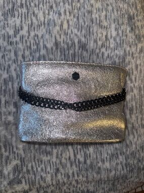 Metallic Silver shoulder bag with Black Chain Accent
